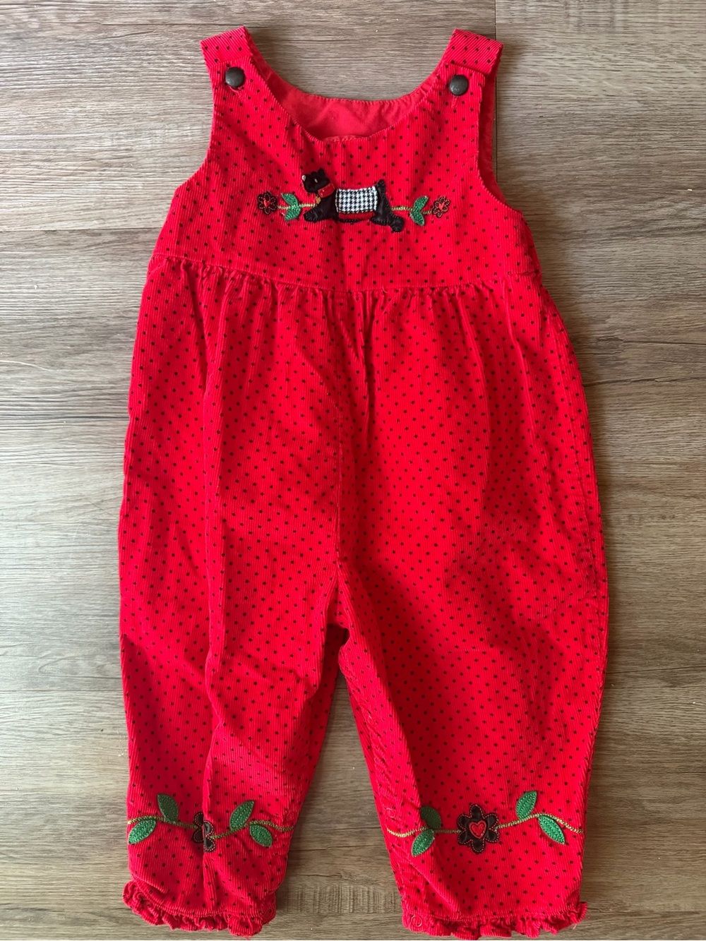 Vintage Holiday Red Polka Dot Embroidered Girls' Overalls